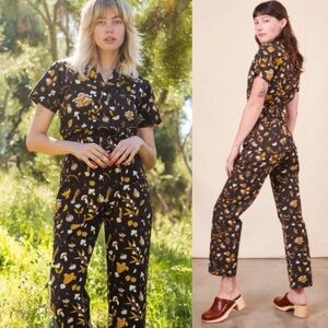 Rare Big Bud Press Short Sleeve Jumpsuit in Cookbook Print Brown Medium